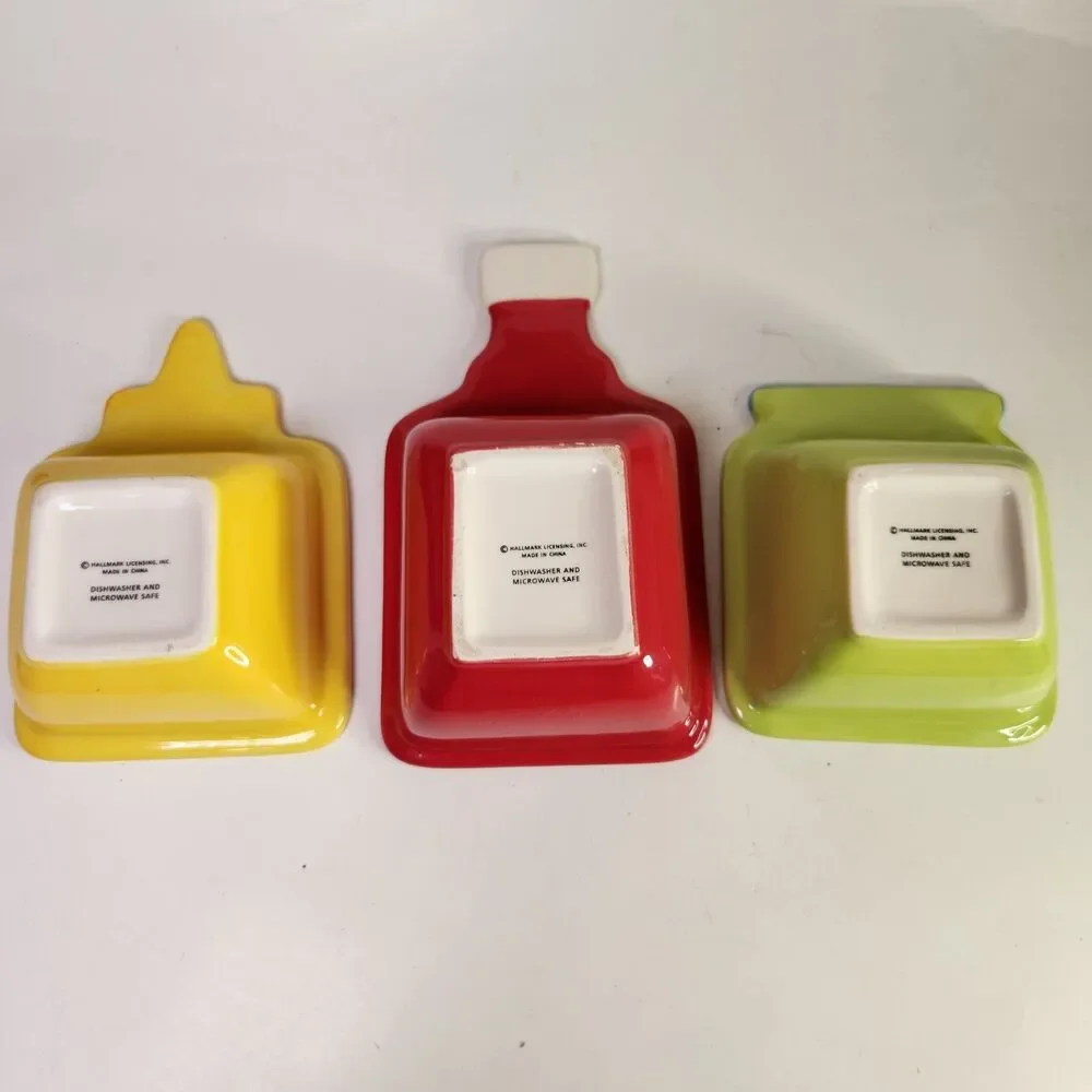 Hallmark Summer Condiment Dishes Set of 3‎ Yummy Crunchy Zesty  Ketchup Mustard